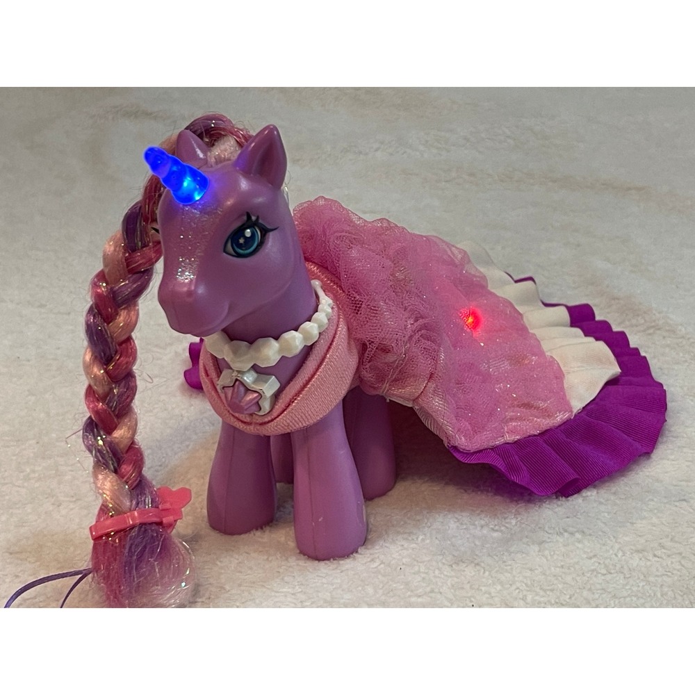 My Little Pony G3 Lily Lightly 2006 Light Up Unicorn Purple Pink Gown Vintage